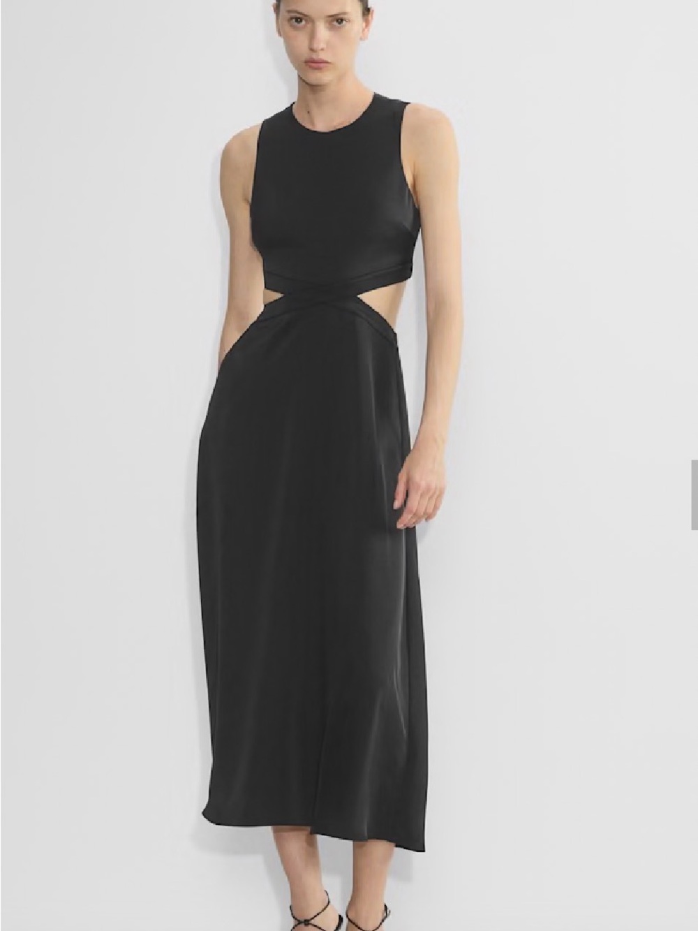 Aritzia Babaton Cella Satin Black Cutout Midi Dress, Size S